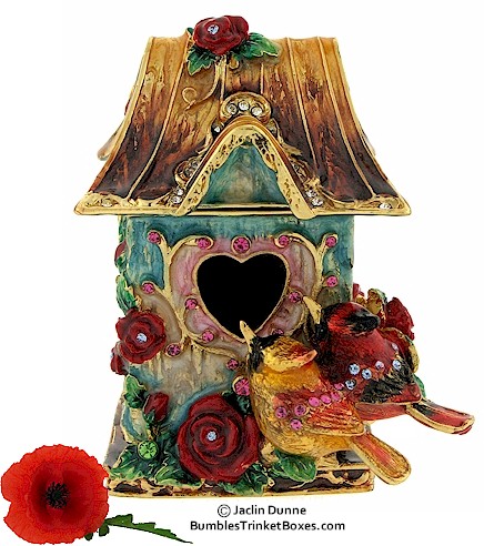 Birdhouses For Cardinals. Trinket Box Item #EB-960017 Birdhouse With Two Cardinals Box