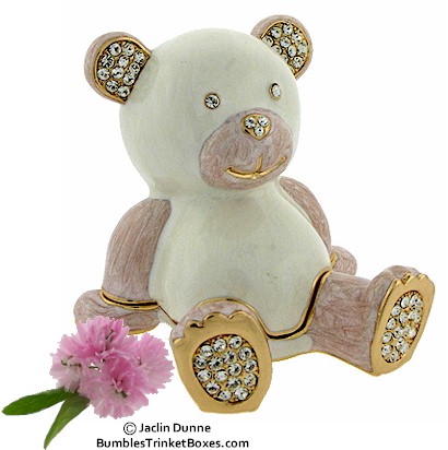 White Teddy Bear on Trinket Box Item  Eb C 990971 Pink And White Teddy Bear